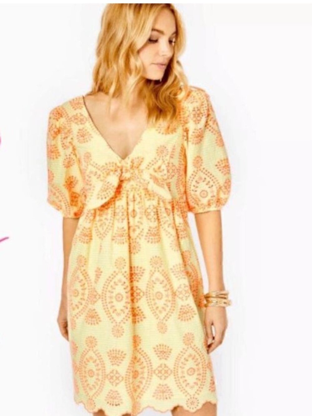 Lilly Pulitzer Sarafina Eyelet Babydoll Dress in Calla Yellow Gingham EXCELLENT - Picture 2 of 6